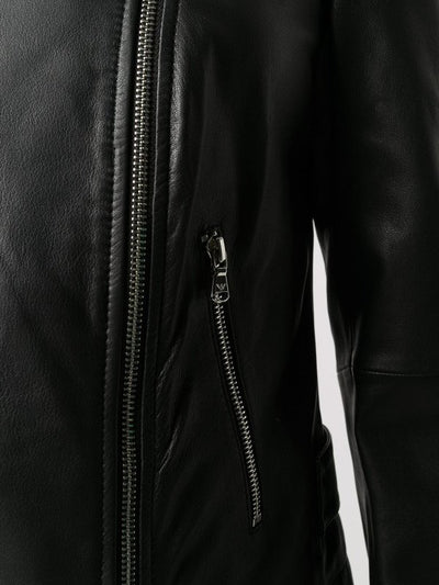 Giubbotto Biker In Pelle Nera Con Zip