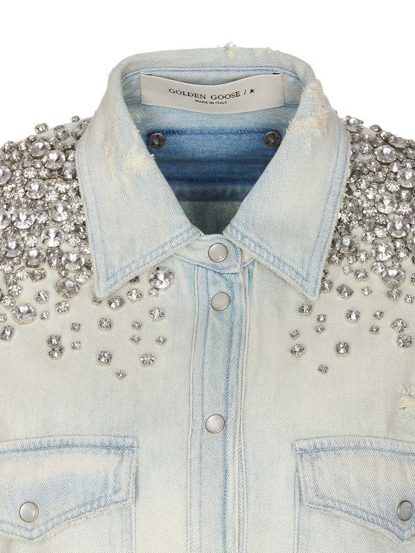 Camicia Con Cristalli Distressed