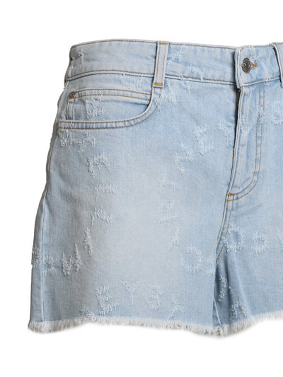 Shorts In Jeans Con Logo Laserato