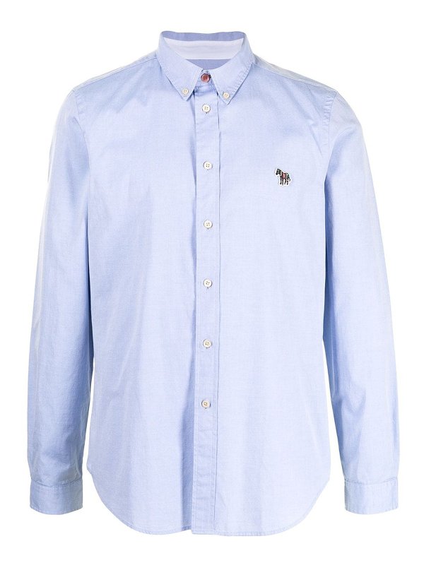 Camicia Azzurra In Cotone Con Patch Zebrato