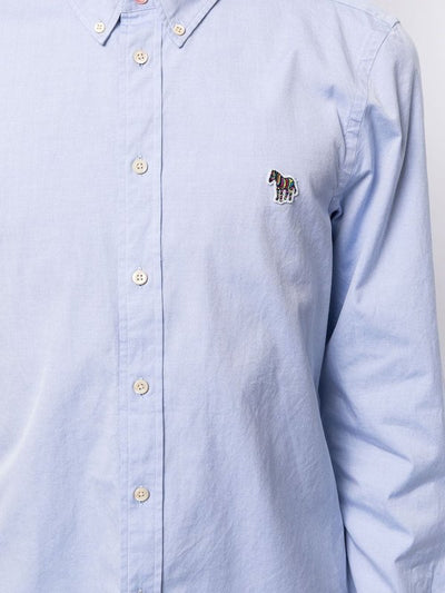 Camicia Azzurra In Cotone Con Patch Zebrato