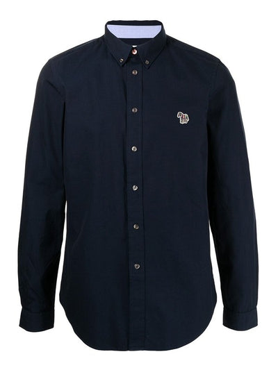 Camicia Blu Navy In Cotone Con Patch Zebrato