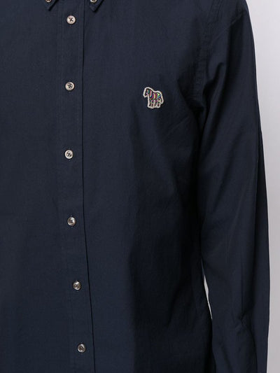 Camicia Blu Navy In Cotone Con Patch Zebrato