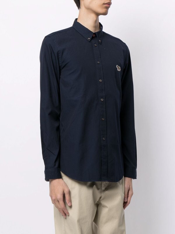 Camicia Blu Navy In Cotone Con Patch Zebrato