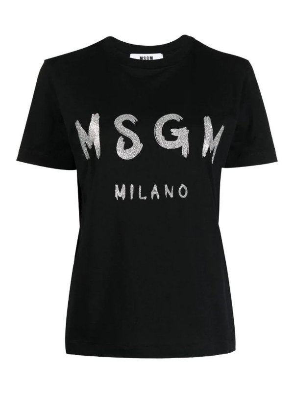 T-shirt A Maniche Corte Con Stampa Logo Msgm