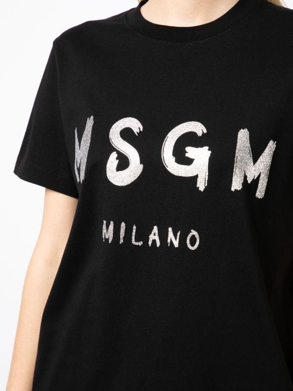 T-shirt A Maniche Corte Con Stampa Logo Msgm