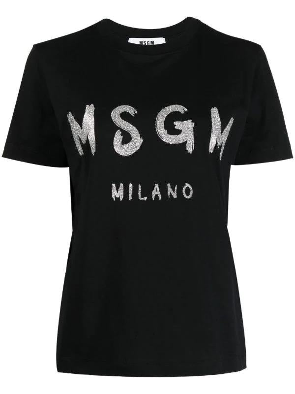 T-shirt A Maniche Corte Con Stampa Logo Msgm