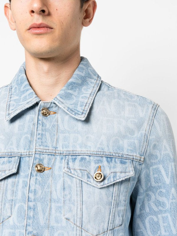 Giacca In Denim Con Logo All Over