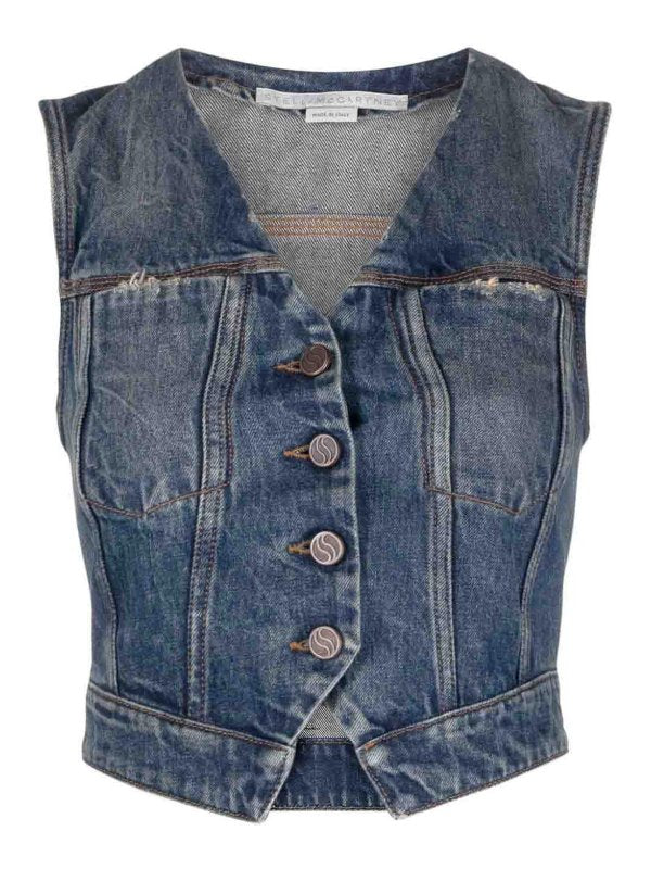 Gilet In Denim Con Scollo A V