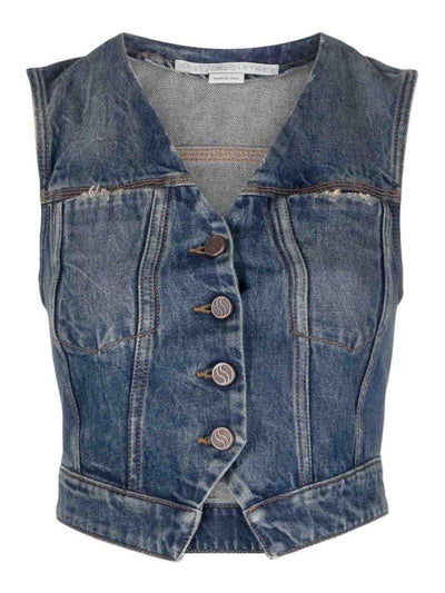 Gilet In Denim Con Scollo A V