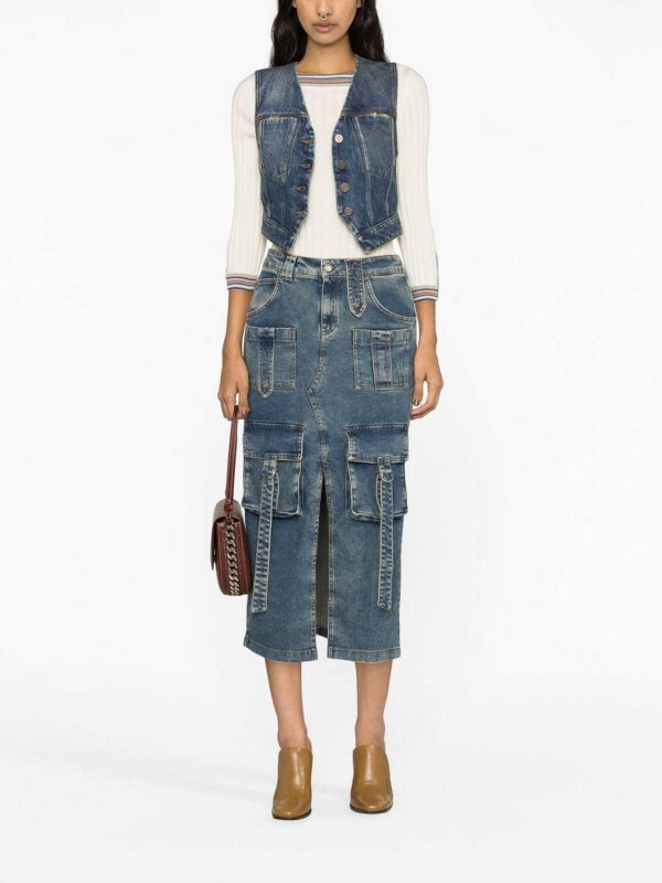 Gilet In Denim Con Scollo A V