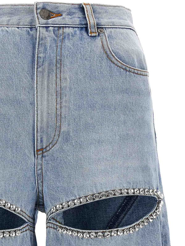 Jeans A Gamba Larga Con Spacco In Cristalli