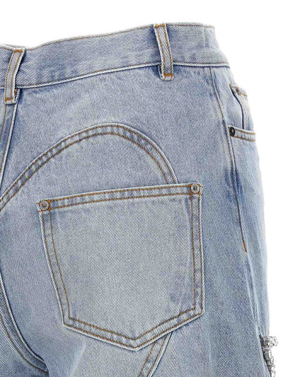 Jeans A Gamba Larga Con Spacco In Cristalli