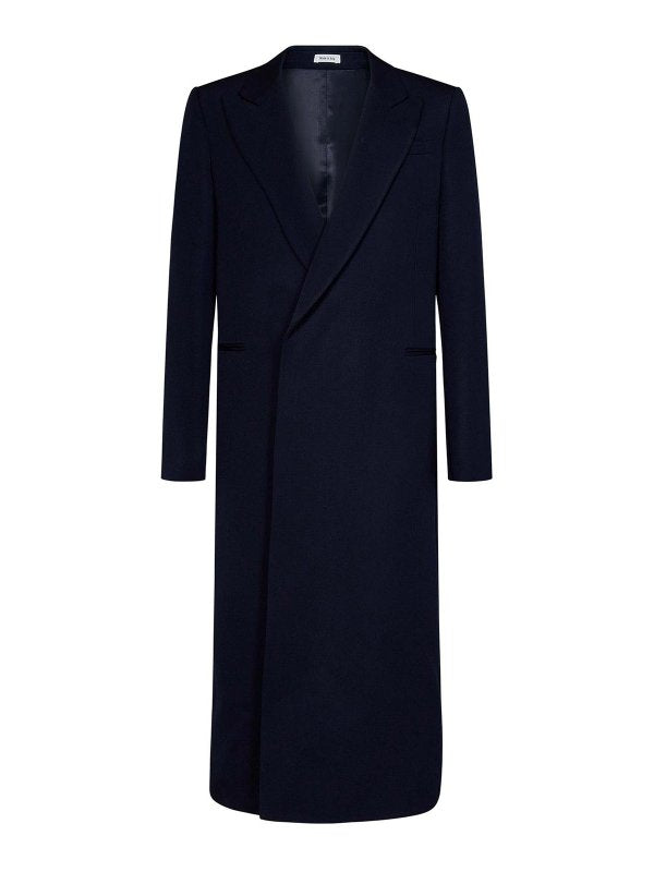 Cappotto Con Cintura In Lana Blu Navy