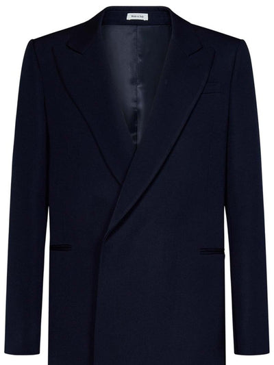 Cappotto Con Cintura In Lana Blu Navy