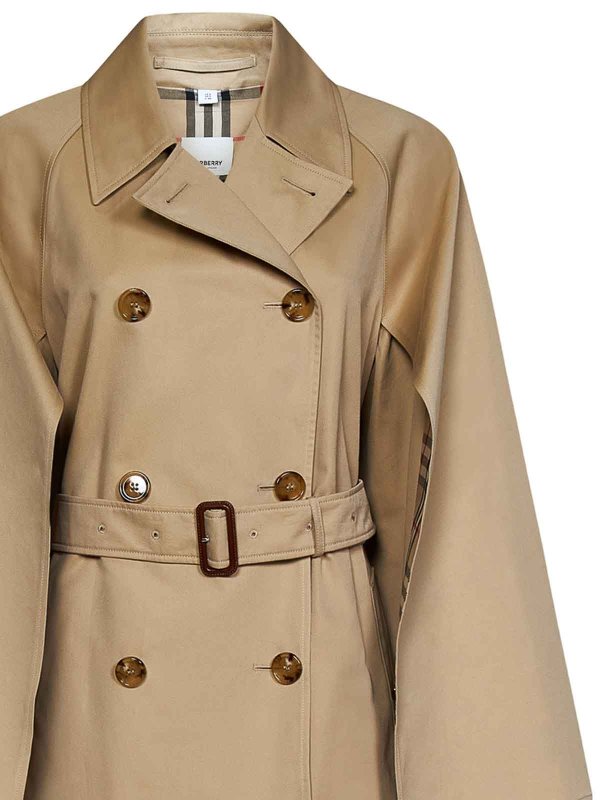 Trench Color Miele Con Motivo Check