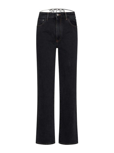 Jeans In Denim Nero Con Girocollo In Strass