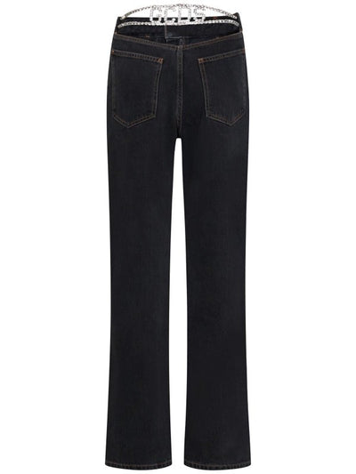 Jeans In Denim Nero Con Girocollo In Strass