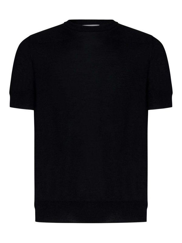 T-shirt Nera In Lana Merino Extrafine