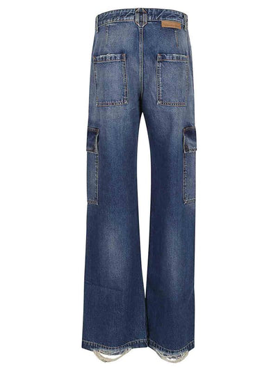 Jeans Cargo Dritti In Denim Blu