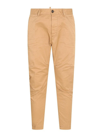 Pantaloni In Misto Cotone Marrone Chiaro