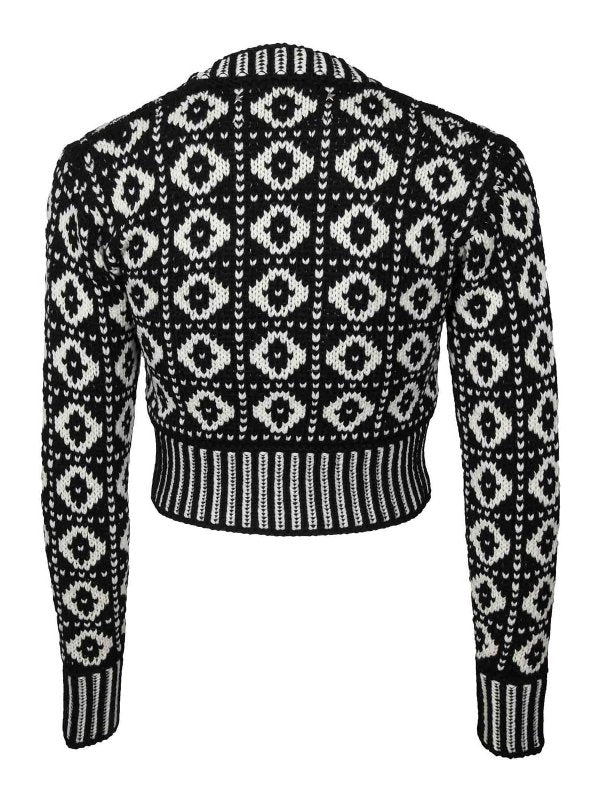 Cardigan In Lana Con Fantasia Geometrica