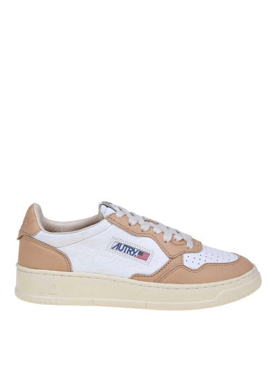 Sneakers In Pelle Colore Bianco E Caramello