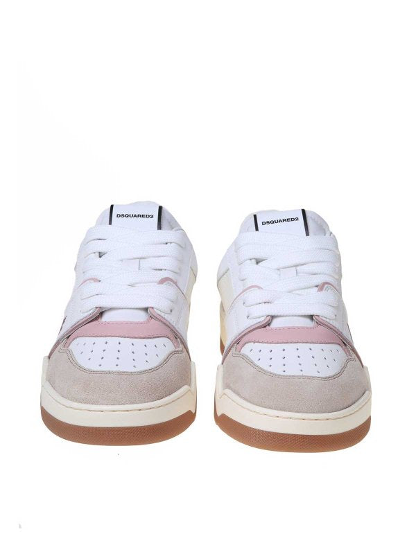 Sneakers In Pelle E Camoscio  Bianco E Rosa