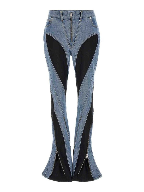 Jeans Bimateriale Con Zip