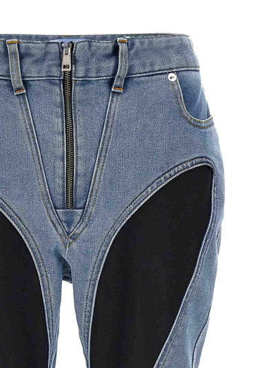 Jeans Bimateriale Con Zip