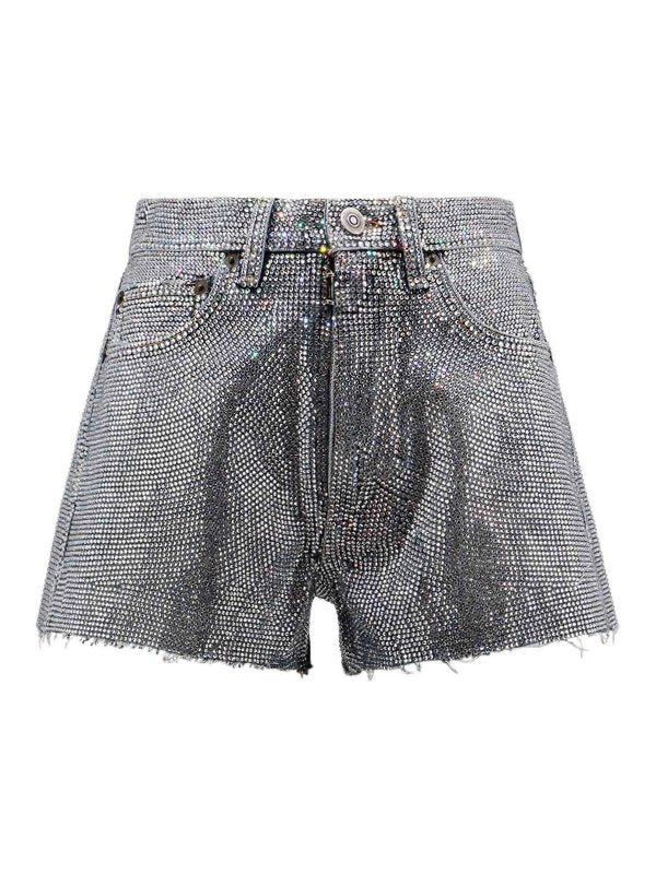 Shorts In Cotone Con Strass All Over