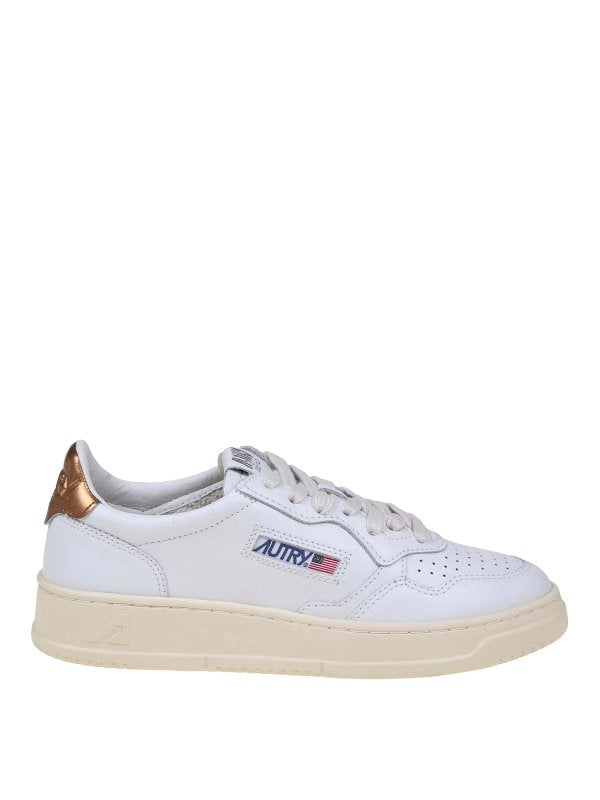 Sneakers In Pelle Colore Bianco E Bronzo