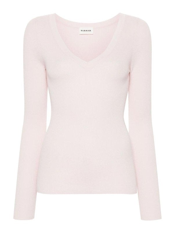 Top In Maglia A Costine Con Scollo A V