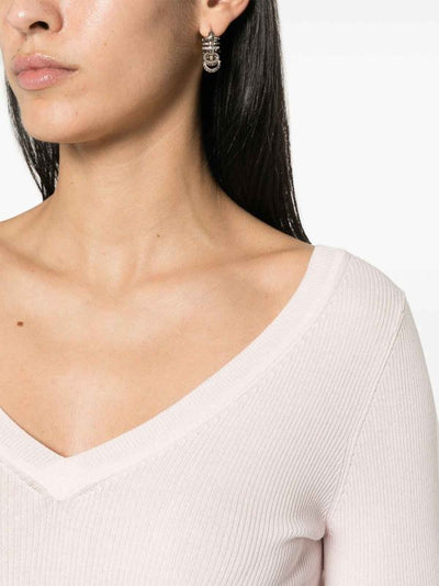 Top In Maglia A Costine Con Scollo A V