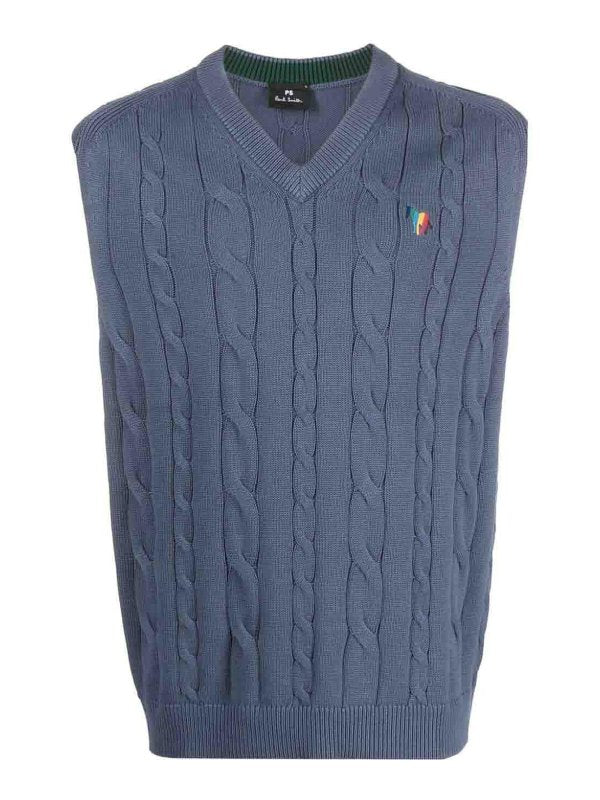 Gilet In Maglia A Trecce Con Logo Ricamato