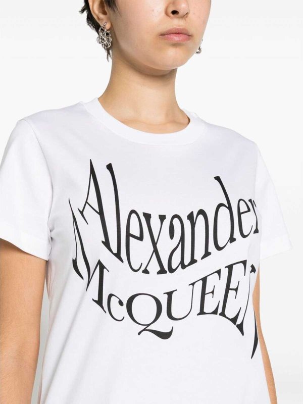 T-shirt Girocollo Con Stampa Logo Bianca