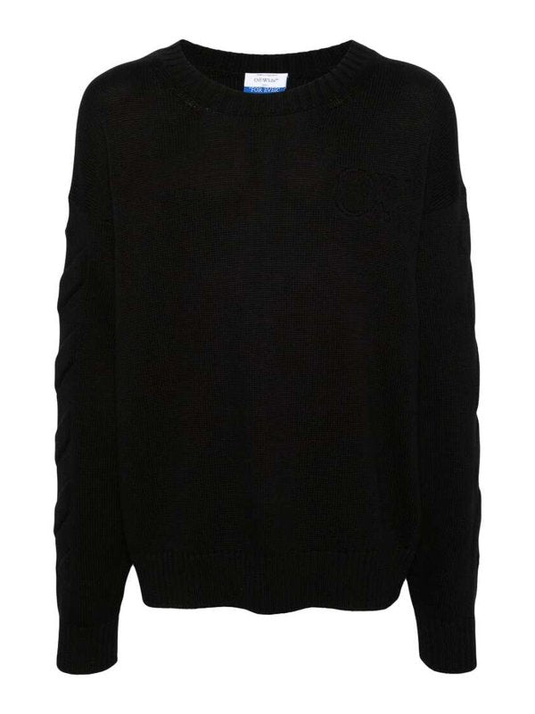 Maglione Nero Con Logo A Coste