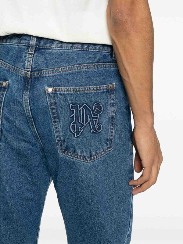 Pantaloni In Denim Blu Con Logo