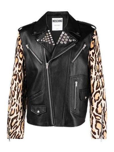 Giacca Biker Con Stampa Leopardata