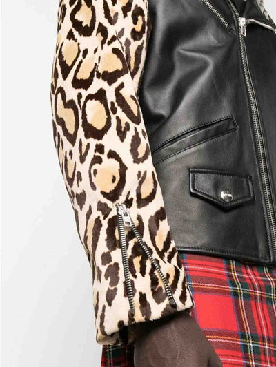 Giacca Biker Con Stampa Leopardata