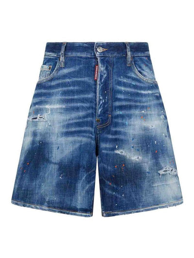 Shorts In Denim Con Schizzi Di Vernice