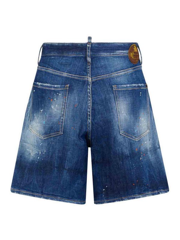 Shorts In Denim Con Schizzi Di Vernice