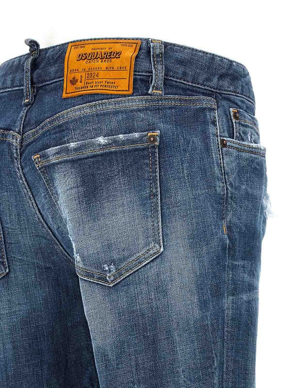 Jeans Elasticizzati Con Strappi A Vita Media