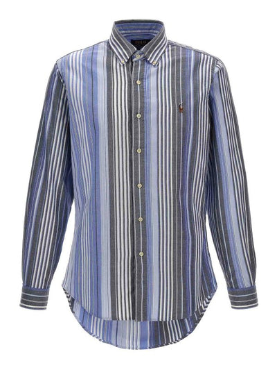 Camicia A Righe Con Ricamo Logo