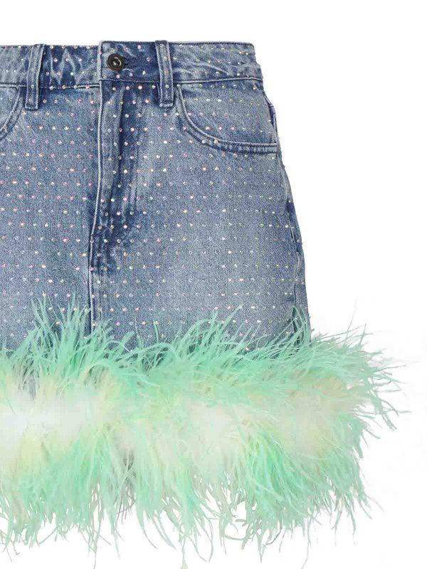 Gonna Di Jeans Con Piume Di Strass