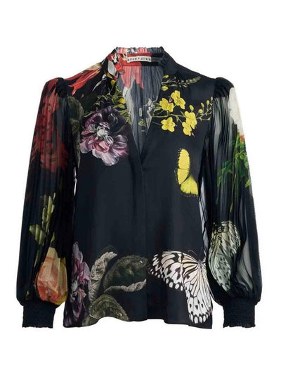 Blusa Plissettata Nera/multicolore