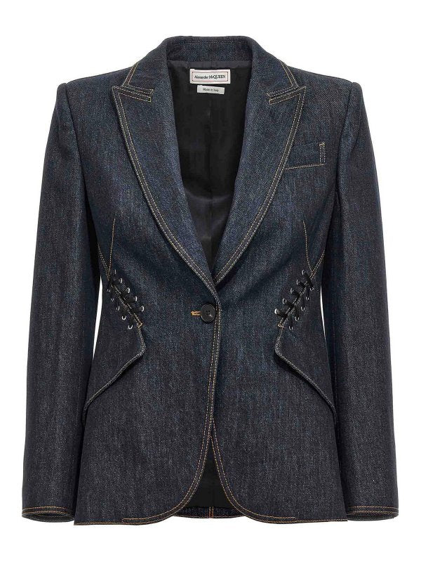 Blazer In Denim Monopetto Con Lacci