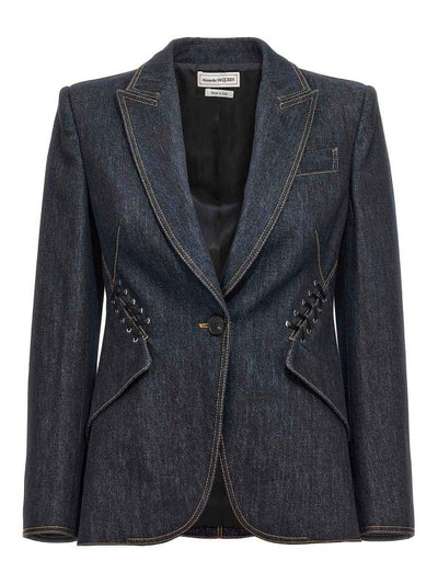 Blazer In Denim Monopetto Con Lacci