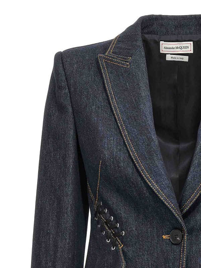 Blazer In Denim Monopetto Con Lacci