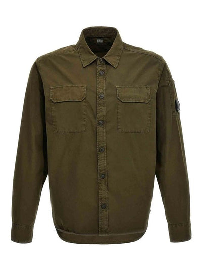 Camicia In Gabardine Con Badge Logo